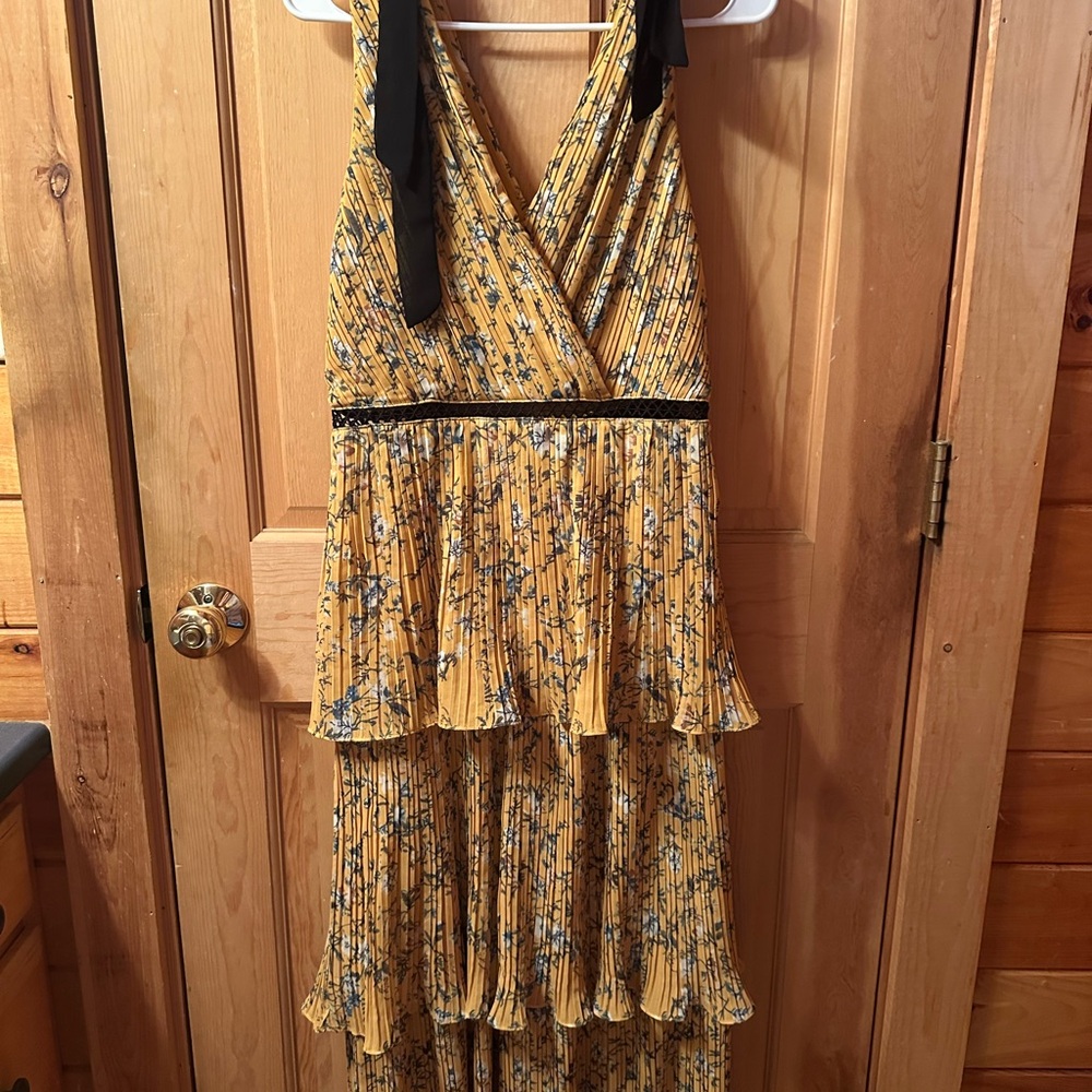 Lulu's Yellow and Green Ruffled Halter Sundress